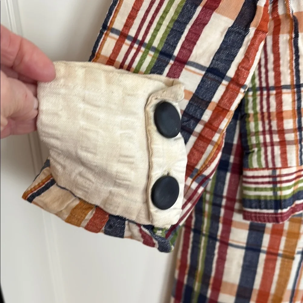 Vintage 1970’s custom sewn/ handmade plaid seersucker jacket & bell bottoms 2P - Picture 3 of 12